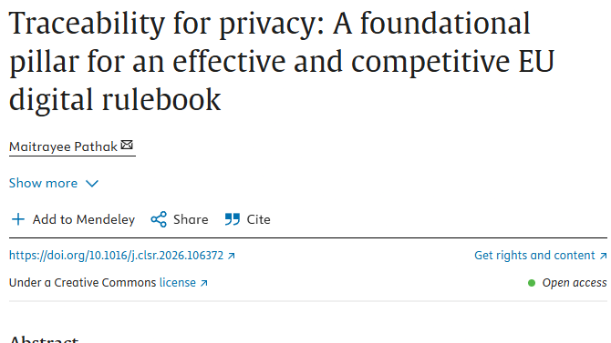 Screenshot of a scientific paper title: "Traceability for privacy" by Maitrayee Pathak.